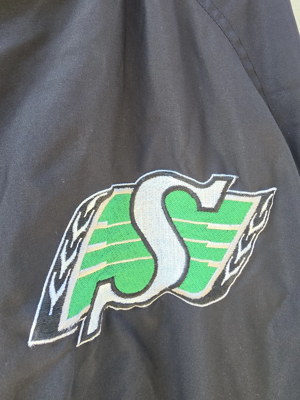 VTG 90s Puma Saskatchewan Roughriders CFL Track Jacket Men's L Black Sewn